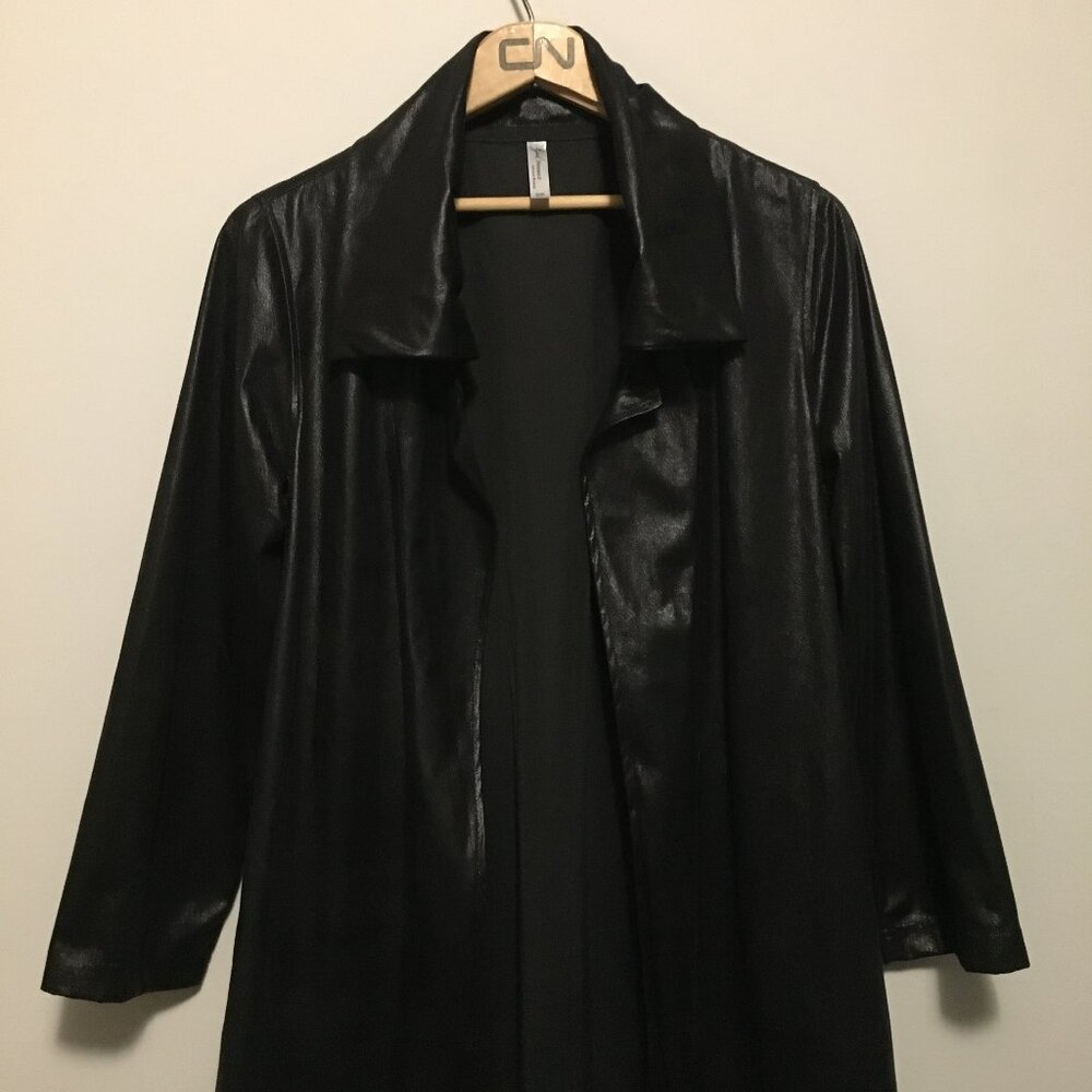 Gilmour Vancouver Long Black Shiny Y2K Cyberpunk Open Cardigan - Picture 5 of 16